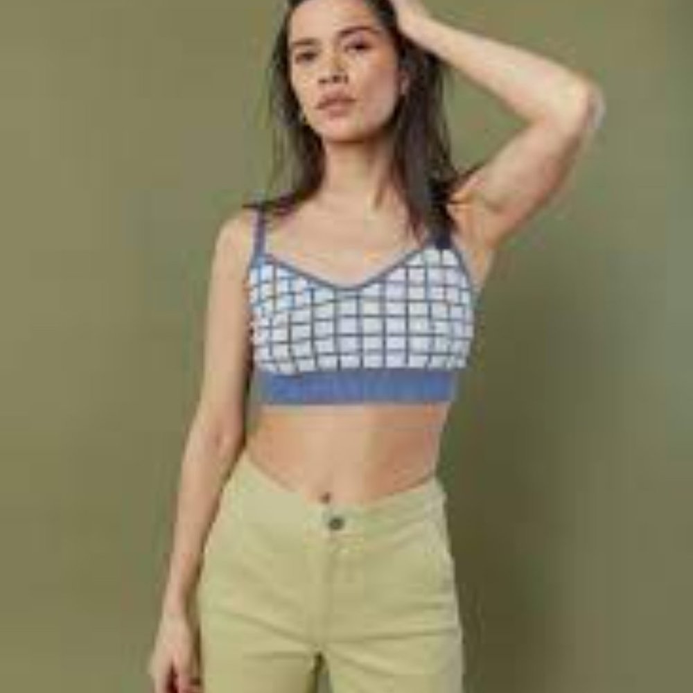 OAK + FORT | Oak Fort Blue And White Knit Crop Top